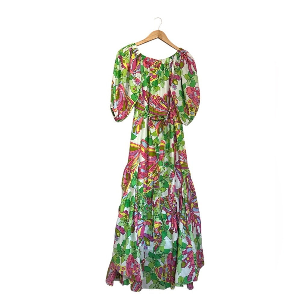 Trina Turk Off the Shoulder HighLow Floral Vibrant Multicolor Silk Dress Size S - Picture 3 of 14